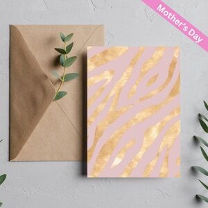 Blush & Gold Zebra Card - Blank Greeting Card - 5x7 Animal Print Stationary